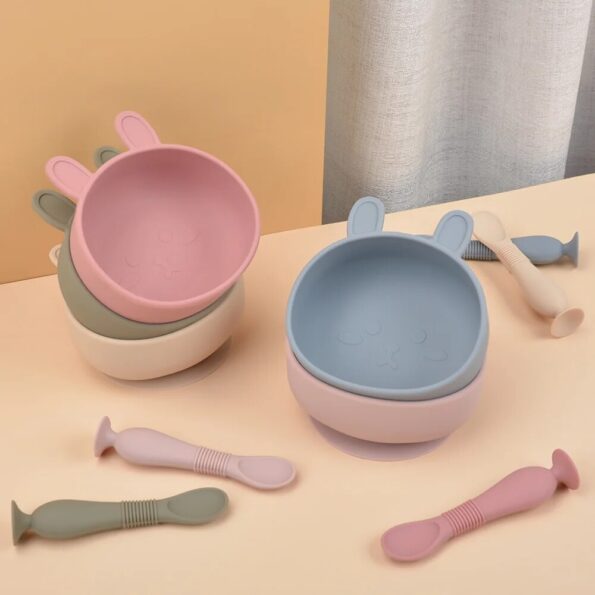 BPA-Free-Rabbit-Silicone-Bowl-for-Baby-Silicone-Baby-Feeding-Bowl-Tableware-Waterproof-Spoon-Non-Slip-1