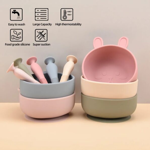 BPA-Free-Rabbit-Silicone-Bowl-for-Baby-Silicone-Baby-Feeding-Bowl-Tableware-Waterproof-Spoon-Non-Slip-2