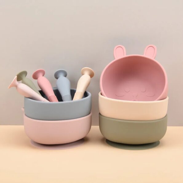 BPA-Free-Rabbit-Silicone-Bowl-for-Baby-Silicone-Baby-Feeding-Bowl-Tableware-Waterproof-Spoon-Non-Slip