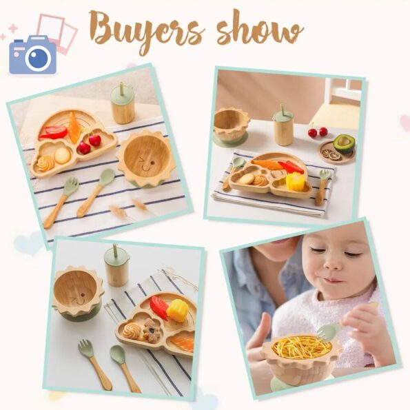 Baby-Bamboo-Dinnerware-With-Silicone-Suction-Cups-Kid-Feeding-Tableware-Set-Bowl-Plate-Fork-Spoon-Cup-4