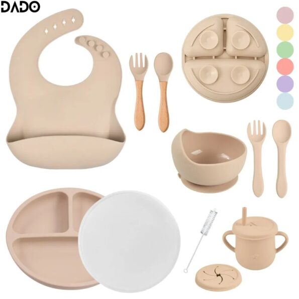 Baby-Led-Weaning-Supplies-Silicone-Dishes-Feeding-Set-Suction-Cup-Bowl-Divided-Plate-Toddler-Kids-Eating