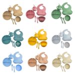 Baby-Soft-Silicone-Tableware-Set-Baby-Feeding-Dishes-Plate-Sucker-Bowl-Bibs-Spoon-Fork-Set-Children