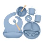Baby-Soft-Silicone-Tableware-Set-Baby-Feeding-Dishes-Plate-Sucker-Bowl-Bibs-Spoon-Fork-Set-Children