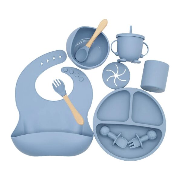 Baby-Soft-Silicone-Tableware-Set-Baby-Feeding-Dishes-Plate-Sucker-Bowl-Bibs-Spoon-Fork-Set-Children-5