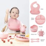 Children-s-Dishes-Set-Baby-Silicone-6-piece-Tableware-Set-Suction-Cups-Forks-Spoons-Bibs-Straws