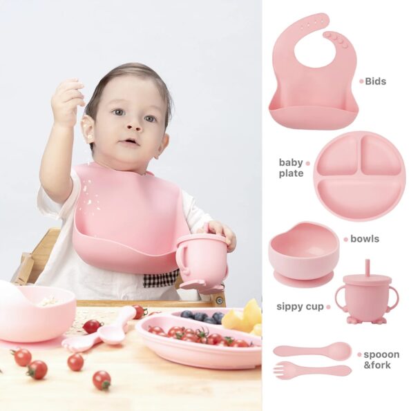 Children-s-Dishes-Set-Baby-Silicone-6-piece-Tableware-Set-Suction-Cups-Forks-Spoons-Bibs-Straws-6