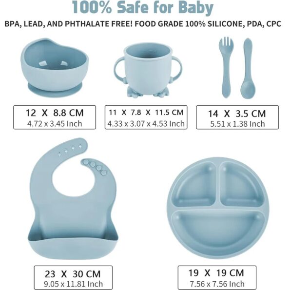 Children-s-Dishes-Set-Baby-Silicone-Tableware-6PCS-Set-Sucker-Bowl-Bib-Cup-Fork-Spoon-Set-1