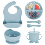 Children-s-Dishes-Set-Baby-Silicone-Tableware-6PCS-Set-Sucker-Bowl-Bib-Cup-Fork-Spoon-Set