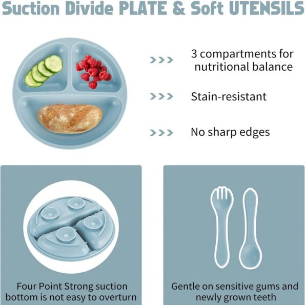 Children-s-Dishes-Set-Baby-Silicone-Tableware-6PCS-Set-Sucker-Bowl-Bib-Cup-Fork-Spoon-Set-2