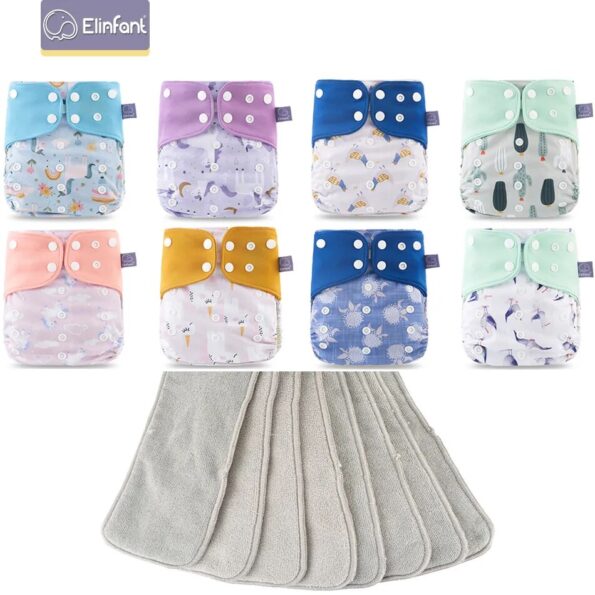 Elinfant-New-Matching-waterproof-baby-pcoket-diapers-8-pcs-gray-mesh-cloth-diapers-and-8pcs-microfiber