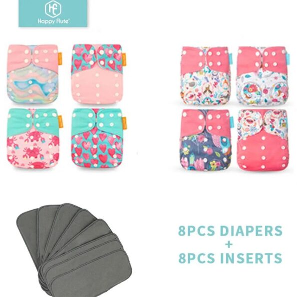 HappyFlute-8-diapers-8-Inserts-Baby-Cloth-Diapers-One-Size-Adjustable-Washable-Reusable-Cloth-Nappy-For-2