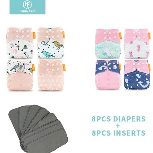 HappyFlute-8-diapers-8-Inserts-Baby-Cloth-Diapers-One-Size-Adjustable-Washable-Reusable-Cloth-Nappy-For