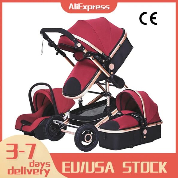 Multifunctional-3-in-1-Baby-Stroller-luxury-Portable-High-Landscape-4-Wheel-Stroller-Folding-Carriage-Gold